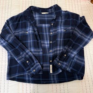 Lucky Brand Navy and Light Blue Plaid Shirt